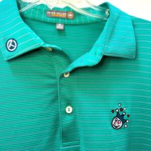 Men's Peter Millar golf polo sz XL - Scotty Cameron logo - teal/blue stripes